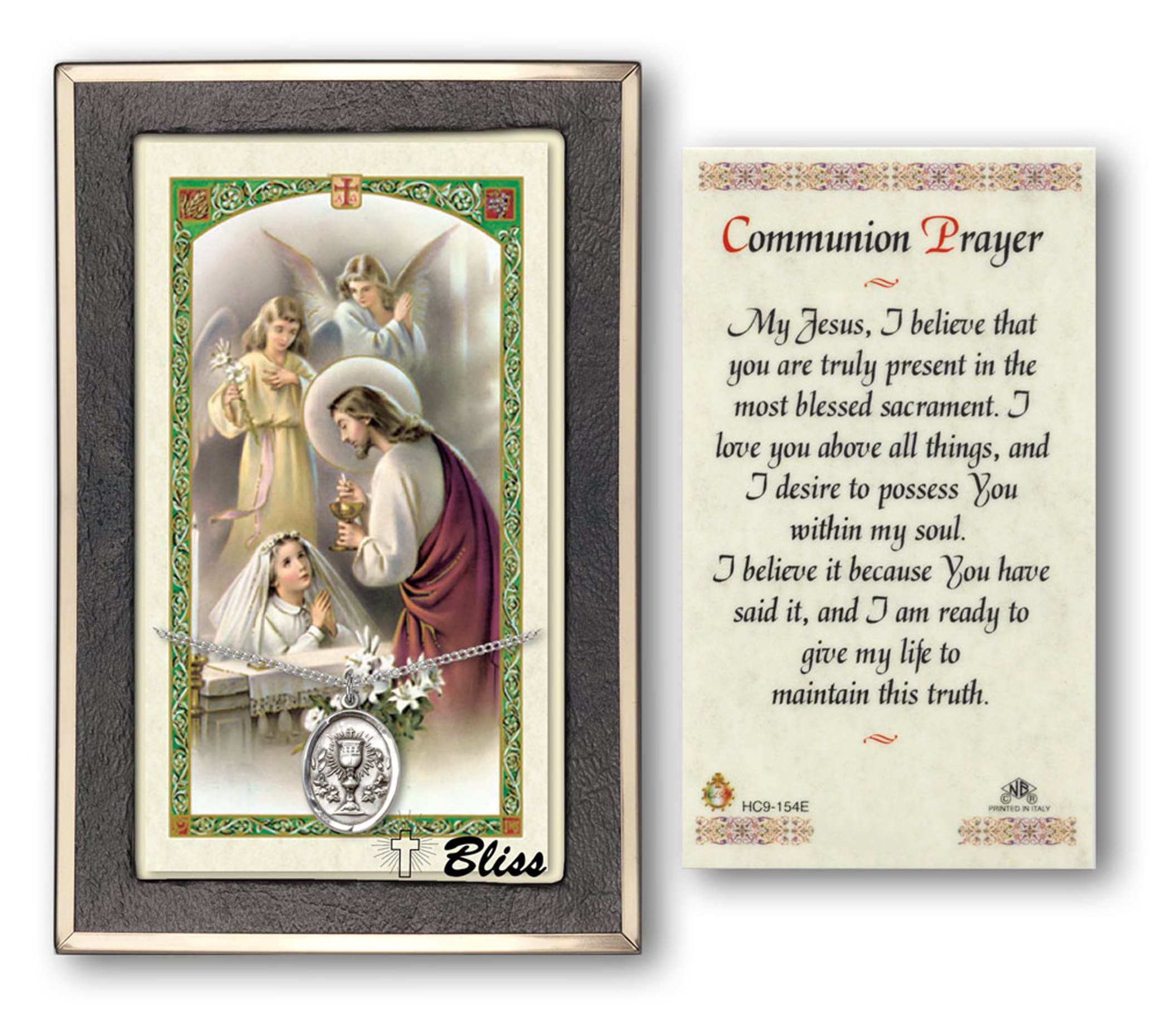 prayer holy communion card catholic cards pendant medal bliss saint religious pewter sterling silver patron medals