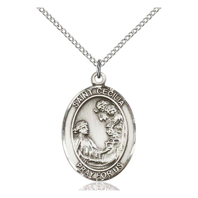 Details about   14k Yellow Gold Saint Cecilia Pray For Us Words on Round Medal Pendant 19mm