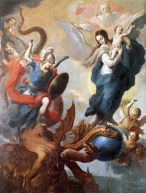 Virgin Mary crushing dragon