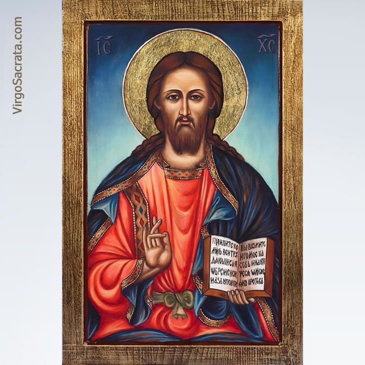 Vintage hand painted Orthodox icon Jesus Christ crucifixion