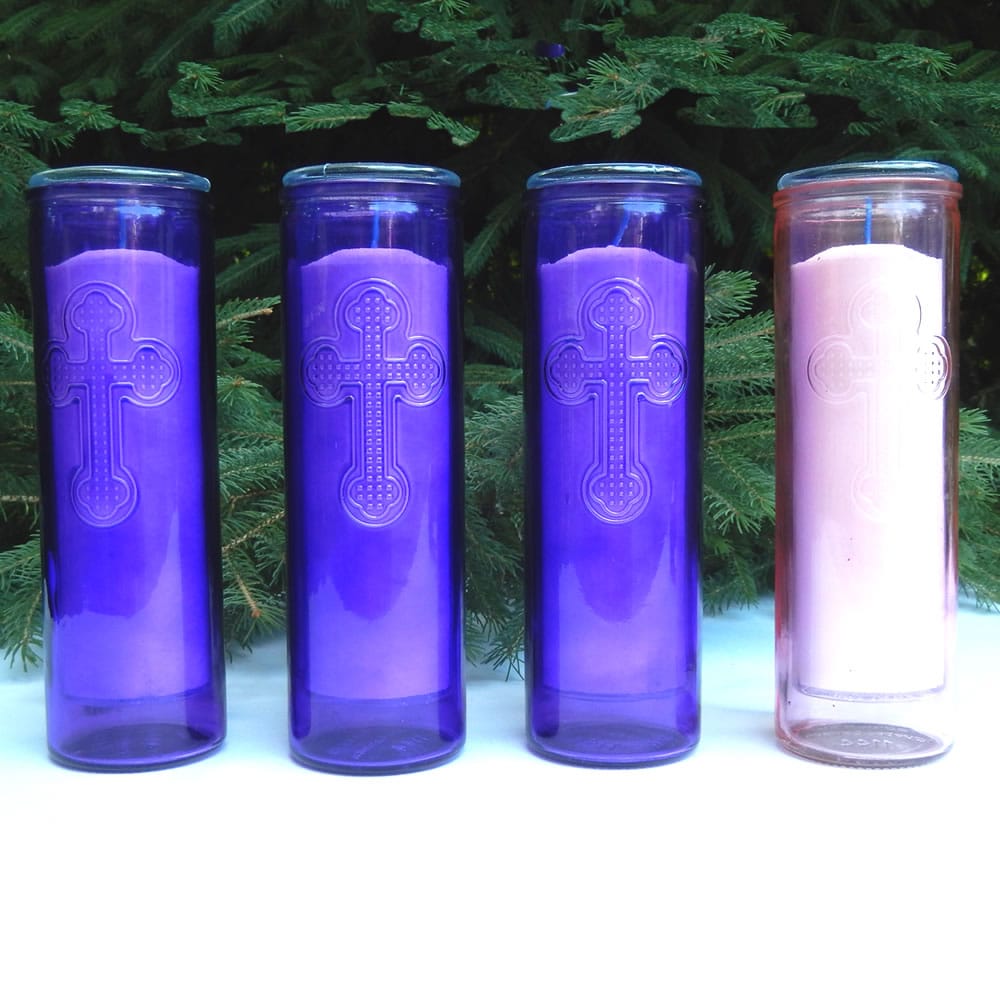 Advent Candles Set in Pink, White and Purple Glass Containers