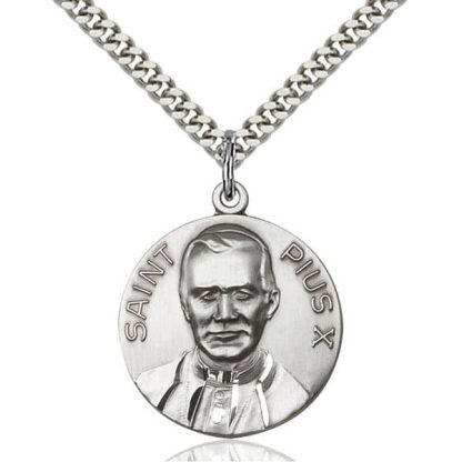 Pope Saint Pius X Medal Pendant in Sterling Silver