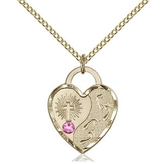 Jesus Footsteps Heart Pendant with Pink Swarovski Crystal