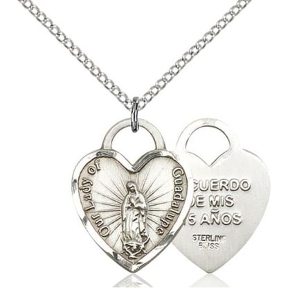 Sterling Silver Our Lady of Guadalupe Heart Pendant.