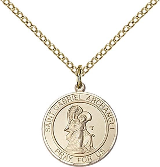 St Gabriel the Archangel Round Medal Pendant 3 4 14kt gold filled