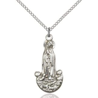 Beautiful Pendant Necklace Our Lady of Fatima Sterling Silver Pendant
