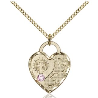 Christian Heart Birthstone Necklace with Amethyst Swarovski Crystal