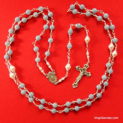 Angelite and Pearls Wire Wrapped Rosary
