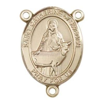 Saint Catherine of Sweden Gold Rosary Centerpiece