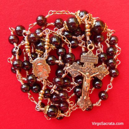 Wire-Wrapped Garnet Rosary With Pardon Crucifix