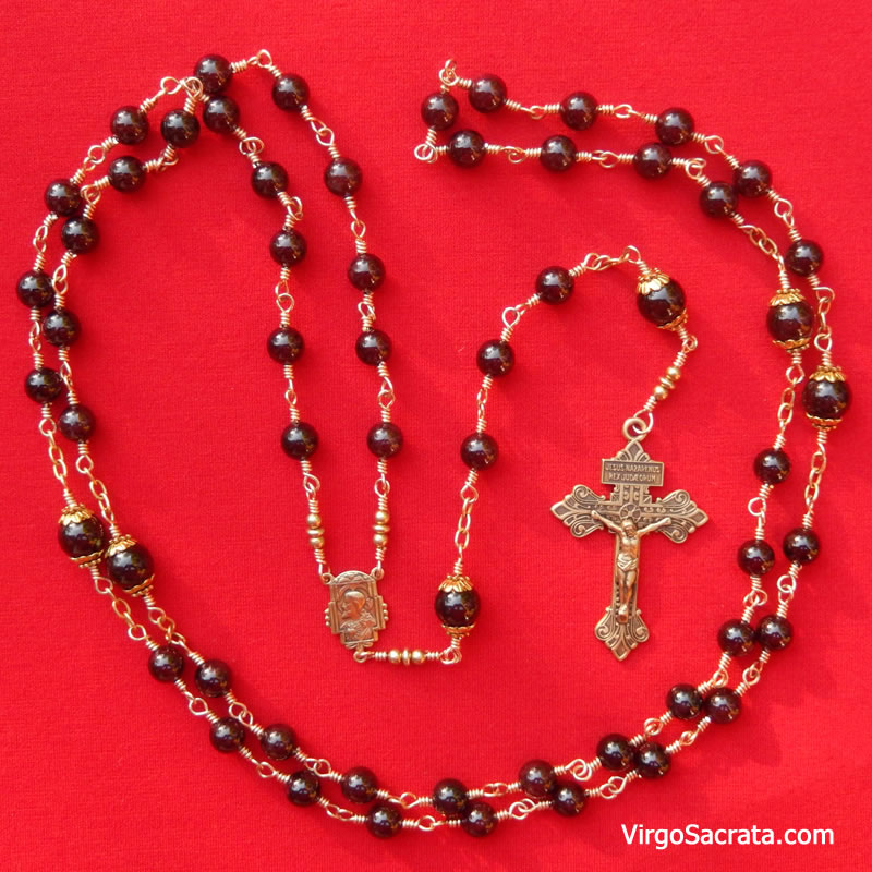 Pardon Crucifix Wooden Rosary Wire-Wrapped in Bronze