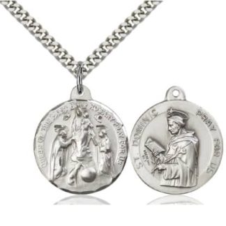 Queen of the Holy Rosary & St-Dominique Medal Pendant