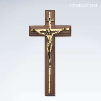 Walnut Crucifix Gold Overlay