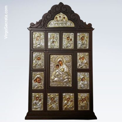 Hand-Carved Wood Icon of Our Lady in Sterling Silver