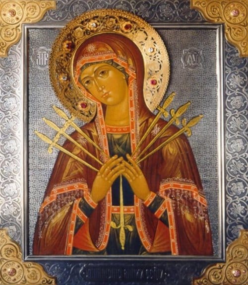 Icon of "Our Lady of the Seven Sorrows", the “Softener of Evil Hearts”, also often called “Symeon’s Prophecy”.