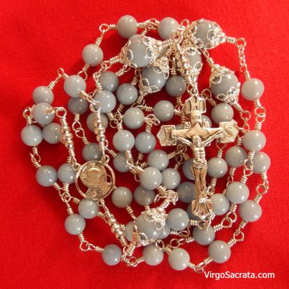 Holy Name of Jesus Sterling Silver Rosary - Angelite Gemstones