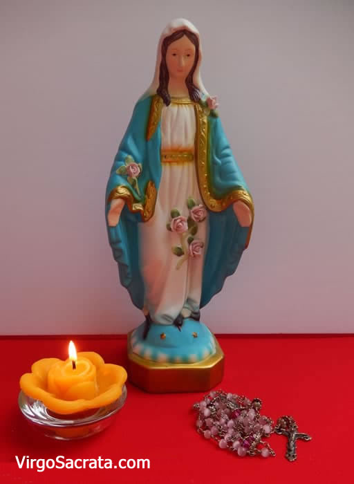 Virgin Mary Statue, Rosary & Beeswax Candle