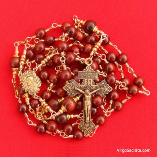 Pardon Crucifix Wooden Rosary Wire-Wrapped in Bronze