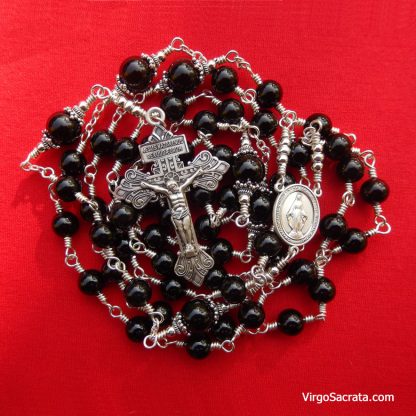 Black Onyx Sterling Silver Rosary with Pardon Crucifix