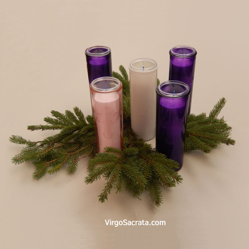 Advent Candles Set in Pink, White and Purple Glass Containers
