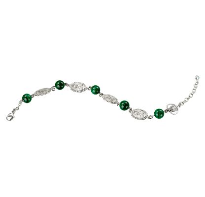 Malachite Round Saint Jude Sterling Silver Rosary Bracelet