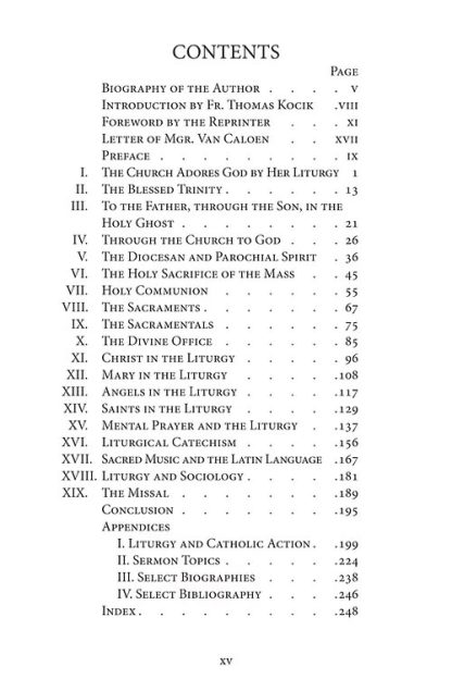 Catholic Liturgy Contents