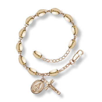 14K Gold Oval Beads Rosary Bracelet