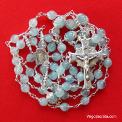Miraculous Medal Aquamarine Rosary in Sterling Silver