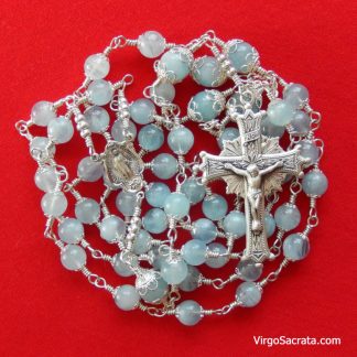Miraculous Medal Aquamarine Rosary in Sterling Silver