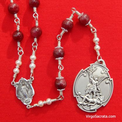 Ruby gemstones and Pearl Chaplet of St Michael