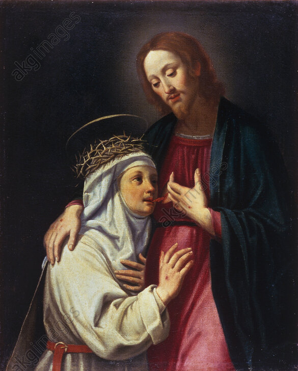 Saint Catherine of Siena drinks the blood of Christ